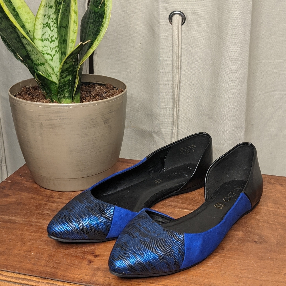 Aldo blue faux snake leather d'orsay flats 7.5
